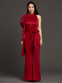 Maxi Slim Plain Polyester Asymmetrical Jumpsuit (Style V200277)