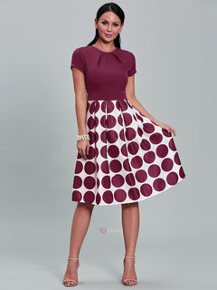 Ball Gown Round Neck Color Block Double Decker Knee Length Dresses (Style V200288)