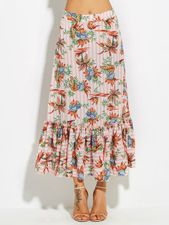 Maxi Mermaid Patchwork Polyester Striped Skirt (Style V200291)