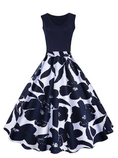 Expansion V-neck Floral Patchwork Floral Dresses (Style V200300)