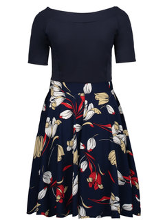 A-line Off The Shoulder Floral Backless Polyester Floral Dresses (Style V200312)