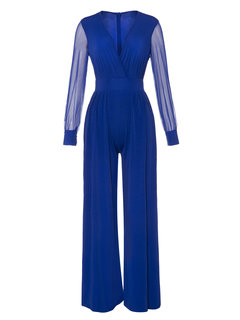 Maxi Slim Plain Polyester Patchwork Jumpsuit (Style V200317)