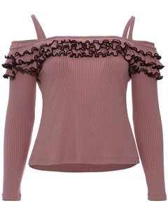 Off The Shoulder Standard Plain Cotton Blends Backless T Shirt (Style V200325)