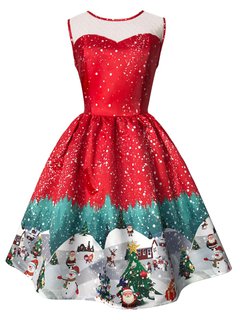 Trumpet Round Neck Patchwork Knee Length Dresses (Style V200332)