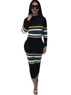 Bodycon Round Neck Striped Bodycon Dresses (Style V200341)