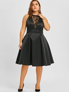 A-line Round Neck Plain Patchwork Spandex Floral Dresses (Style V200342)