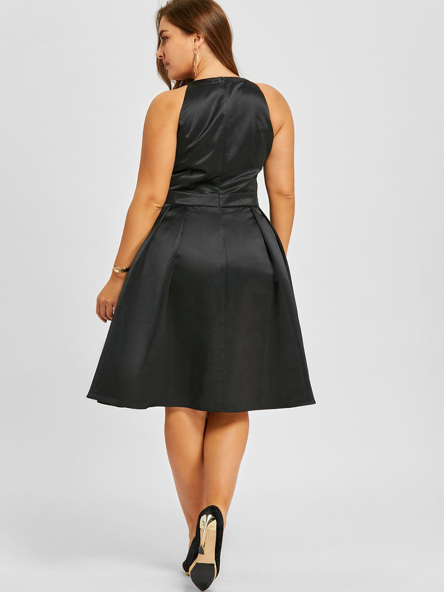 round neck patchwork plain evening dress