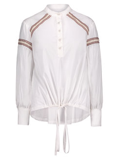 Stand Collar Standard Straight Cotton Patchwork Blouse (Style V200344)