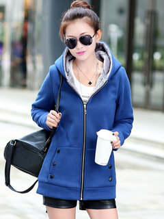 Hooded Midi Straight Plain Hoodie (Style V200357)