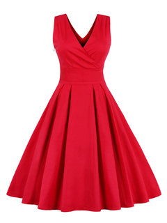 Trumpet V-neck Plain Knee Length Dresses (Style V200359)