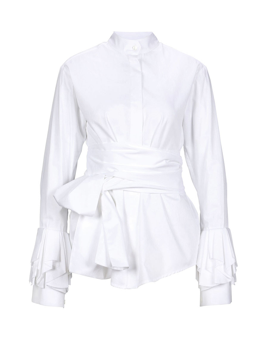 White Standard Slim Plain Cotton Strappy Blouse (Style V200367) - VEDACHIC