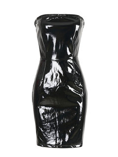 Pencil Off The Shoulder Plain Backless Polyester Mini Dresses (Style V200369)