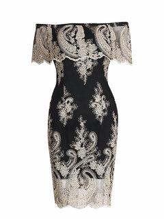 Pencil Off The Shoulder Floral Backless Polyester Mini Dresses (Style V200370)