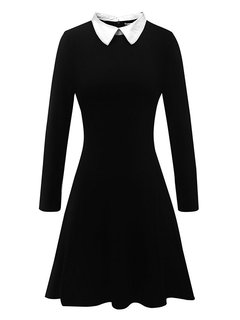 Trumpet Polo Neck Patchwork Knee Length Dresses (Style V200371)