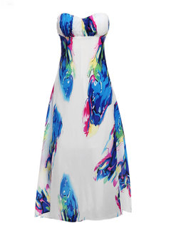 Pleated Strapless Floral Backless Chiffon Maxi Dresses (Style V200376)