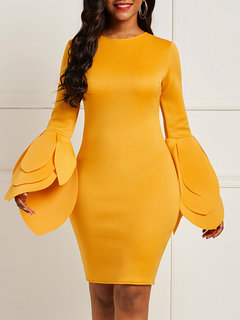 Bodycon Round Neck Plain Knee Length Dresses (Style V200384)