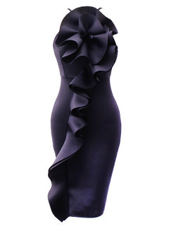 Sexy Bodycon Plain Cascading Ruffle Bodycon Dresses (Style V200393)