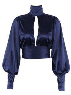 Turtleneck Standard Sexy Polyester Strappy Blouse (Style V200397)