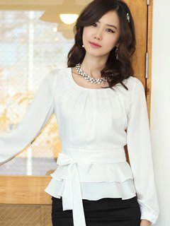 Round Neck Standard Slim Work Plain Blouse (Style V200402)