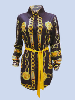 Straight Lapel Print Mini Dresses (Style V200405)