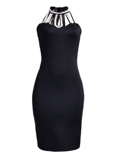 Bodycon Halter Patchwork Knee Length Dresses (Style V200414)