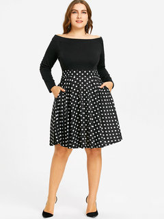 Expansion Off The Shoulder Color Block Backless Cotton Knee Length Dresses (Style V200422)