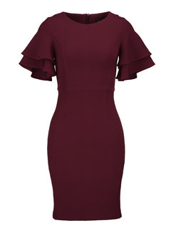 Bodycon Round Neck Plain Patchwork Bodycon Dresses (Style V200425)