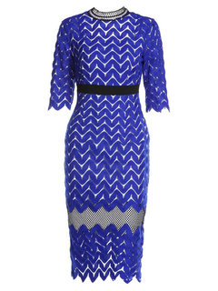 Pencil Stand Collar Patchwork Knee Length Dresses (Style V200449)