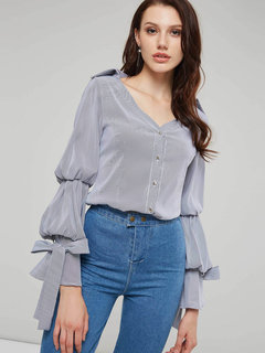 V-neck Standard Straight Blouse (Style V200452)