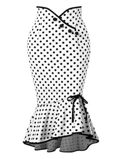 Mid-Calf Mermaid Vintage Cotton Blends Polka Dot Skirt (Style V200453)