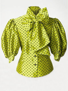 Standard Slim Polka Dot Bow Blouse (Style V200463)