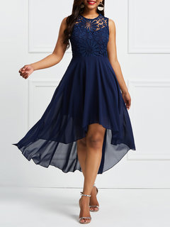 Asymmetrical Round Neck Asymmetrical Maxi Dresses (Style V200465)