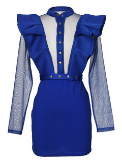 Bodycon Stand Collar Patchwork Bodycon Dresses (Style V200467)