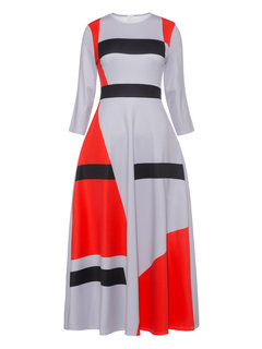 Expansion Round Neck Geometric Print Maxi Dresses (Style V200479)