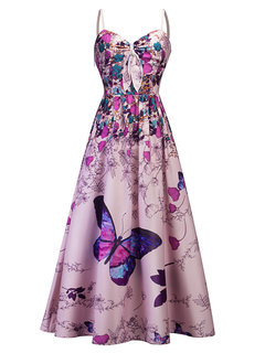 A-line Spaghetti Strap Floral Backless Floral Dresses (Style V200488)