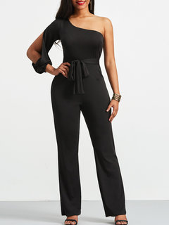 Maxi Slim Plain Polyester Bow Jumpsuit (Style V200491)