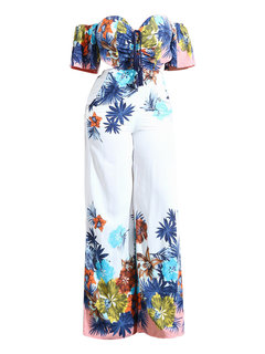 Maxi Loose Floral Backless Jumpsuit (Style V200496)