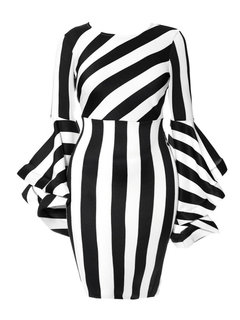 Work Bodycon Round Neck Striped Patchwork Knee Length Dresses (Style V200507)