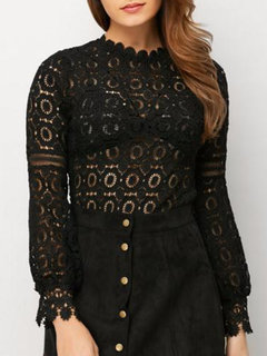 Round Neck Standard Slim Lace Blouse (Style V200510)