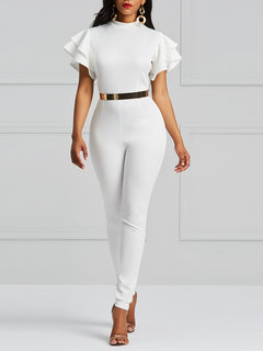 Maxi Skinny Plain Cotton Blends Patchwork Jumpsuit (Style V200512)