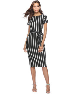 Bodycon Round Neck Striped Bodycon Dresses (Style V200514)