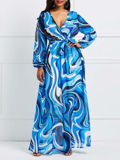 Expansion V-neck Print Maxi Dresses (Style V200516)