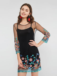 Straight Round Neck Mesh Tulle Mini Dresses (Style V200521)