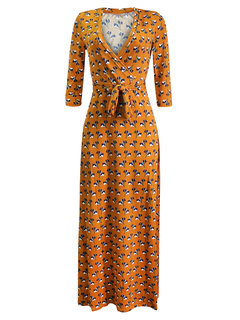 Bodycon V-neck Floral Print Polyester Bodycon Dresses (Style V200528)