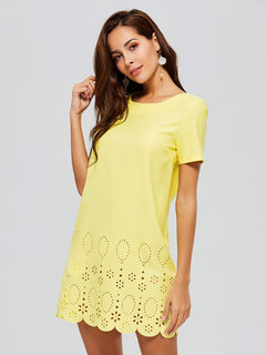 A-line Round Neck Hollow Out Chiffon Mini Dresses (Style V200529)