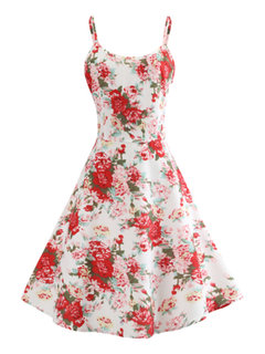 Trumpet Spaghetti Strap Floral Print Knee Length Dresses (Style V200533)