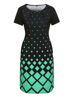 Bodycon Round Neck Geometric Print Knee Length Dresses (Style V200541)