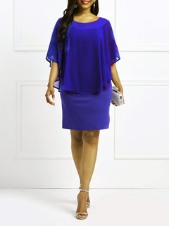 Bodycon Round Neck Plain Double Decker Bodycon Dresses (Style V200546)