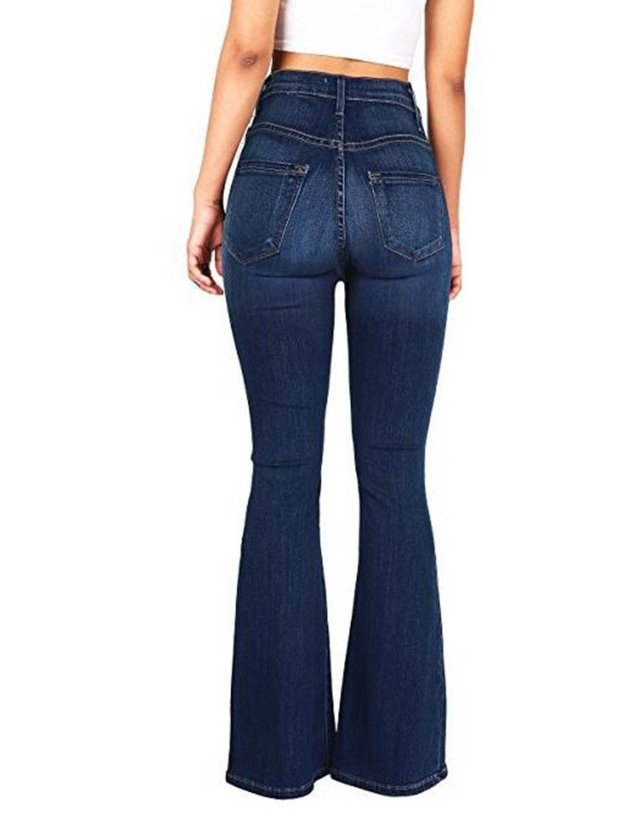 Dark Blue Maxi Slim Button Denim Plain Jeans (Style V200548) - VEDACHIC