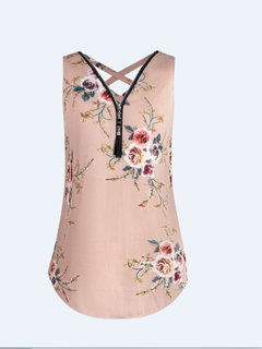 Mid-Length Loose Floral Pattern Tank Top (Style V200564)